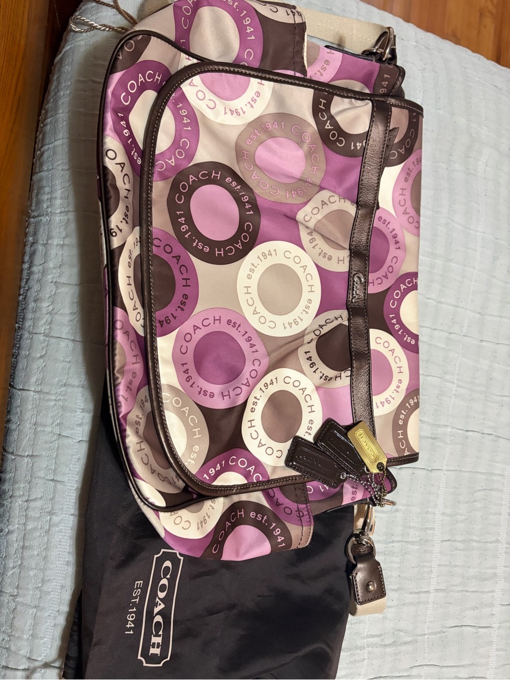 Coach Pink, Cream & Brown Circle Print Crossbody Bag, Diaper Bag or School Bag!